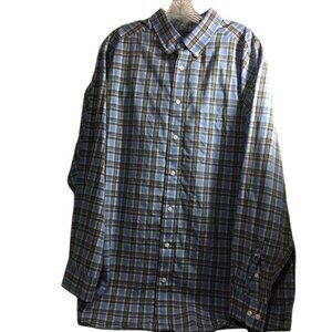 Roundtree & Yorke Mens Shirt Button Down Long Sleeves Pocket Blue Multi Plaid Si